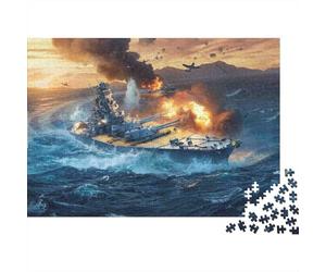 Bataille Navale Puzzle 1000 Pièces pour Adultes Scène de Cuirassé Jeu de Puzzle 1000 Pièces Papier Détente Cadeau 52x38cm/1000pcs
