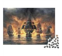 Bataille Navire Pirate Puzzle Cadeau Vacances 1000 Pièces pour Adultes Armada Naviguant sous des Cieux Orageux Ardent Premium Robuste Haute Qualité Défiant Anti-Stress 52x38cm/1000pcs