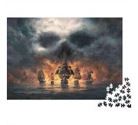 Bataille Navire Pirate Puzzle Cadeau Vacances 1000 Pièces pour Adultes Flotte Pirate sous Un Ciel de Nuage de Crâne Ominieux Premium Robuste Haute Qualité Défiant Anti-Stress 52x38cm/1000pcs
