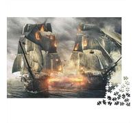 Bataille Navire Pirate Puzzle Soirée Jeu 1000 Pièces pour Adultes Bataille Ardue d'Anciens Navires Pirates Fantômes Premium Robuste Vibrant Défiant Difficile Anti-Stress 70x50cm/1000pcs