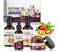 Batana Lot de 4 shampoings à l'huile de batana 50/100 ml Masque capillaire 100 ml Après-shampooing 100% naturel pour la croissance des cheveux et soins de la peau pour hommes et femmes