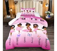 BATATADOCE Parure de lit avec 1 taie d'oreiller - Motif Ballerine Afro-américaine - Parure de lit en Microfibre Ultra Douce et Respirante pour décoration de Chambre de Princesse, lit Simple, Noir