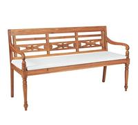 Batavia Banc de jardin en bois avec dossier et accoudoirs, convient pour l'intérieur et l'extérieur, avec coussins de 150 cm