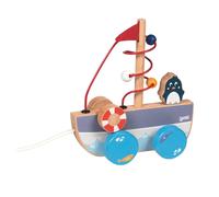 Gollnest & Kiesel Bateau à tirer AHOI 54849 – Circuit de motricité en bois, avec ficelle Bleu