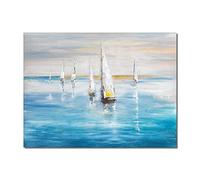 Bateau à Voile sur la Mer Peinture Imprimée Peinture à l'Huile Abstraite Moderne Toile Mur Art pour la Décoration de la Maison Toile Photo 90x130cm(35x51in) avec Cadre