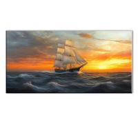 Bateau Crépuscule Diamond Painting, 5D Complet Painting Diamant Adulte, DIY Kit Broderie au Point de Croix en Artisanat Cistal Set, Peinture Diamant pour Decoration Murale Maison 25x50 cm J26-7443