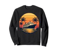 Bateau de croisière Coucher de Soleil Rayures Palmier scène rétro Sweatshirt