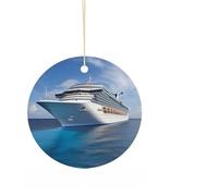 Bateau de croisière de Noël en céramique à suspendre rond double face avec corde dorée pendentif de Noël pour cheminée, fête de vacances, décoration de Noël