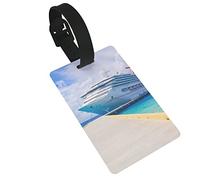 Bateau de croisière Mer Paysage Vert Eau Bleu Ciel Blanc Nuages Planche de Bois Pont 2 Pcs Étiquettes de Bagage, Couverture de Confidentialité Étiquette d'Identification Boucle et Carte d'Adresse po