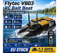 Bateau de pêche télécommandé Flytec V803 GPS avec 4 compartiments à appâts, portée de 500 m, retour automatique en cas de perte de signal, 200 points de cheminement, charge maximale de 3 kg, batterie