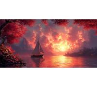 Bateau Diamond Painting Adulte 30 x 60CM Diamond Painting Coucher de soleil DIY Strass Kit Broderie Point de Croix Peinture Diamant Kit Complet Adulte pour Tableau Decoration Murale Cadeau ZSHD-3709