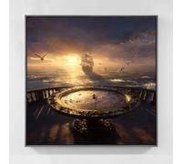 Bateau Diamond Painting Adulte, 5D Diamond Painting Boussole Peinture Diamant Adulte Enfant Bricolage Cristal Strass Point de Croix Broderie Diamant Kit Complet Pour Décoration Murale 90x90cm tb9-15a