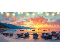 Bateau Diamond Painting Adulte Coucher de Soleil Diamond Painting 80x160cm, 5D DIY Peinture Diamant Adulte, Strass Cristal Peinture Paintings par Numéros Kit pour Décoration Femmes Chambre FD-4358