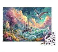 Bateau en Mer Puzzle pour Adultes Puzzle 1000 Pièces Mouette Détente Interaction Familiale Décor Maison 52x38cm/1000pcs