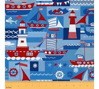 Bateau Géométrique Tissu Tissus Au Metre,Voile Bleu Nautique Intérieur Tissu,Marine Phare Dessin Animé Mignon Quilt Tissu Tissus Au Metre,Océan Moderne Tissu Imperméable,184x150 (HxB)