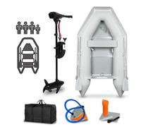 EBERTH Bateau Gonflable avec Moteur, 3 Personnes, 50 LBS de poussée, sans permis, Barque de Peche avec Moteur Hors-Bord électrique, bancs, Coque Rigide, 2xpagaies, Pompe, kit de réparation, Sac