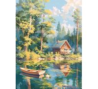 Bateau Peinture par Numero Adulte Lac Peinture Numero Enfant Bricolage Toile Peinture à l'huile Kit, Paint by Numbers Activité Manuelle Adulte Decoration Loisirs Créatifs Cadeau Femme 50x70 cm k-41