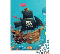Bateau Pirate 1000 PC Carton DIY Art Aventure sous-Marine Puzzle Adultes/Adolescents, Activité Familiale Défiante, Soulagement Stress, Couleurs Vives & Décor Mural 70x50cm/1000pcs