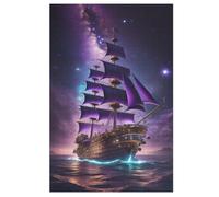 Bateau Pirate,Boat 1000 Pièces Puzzle en Bois pour Adultes Enfants, Puzzles Impossible, Jeu D'adresse pour Toute La Famille, (78×53cm)