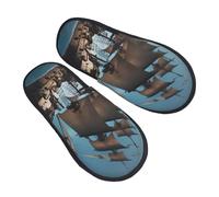 Bateau Pirate Cool Unisexe Slippers Doux Chaussons Peluche Pantoufles Pour Hiver Extérieur Automne M