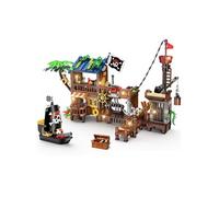 HOGOKIDS Bateau Pirate et Camp Jouet à construction 781 PCS Médiéval Pirate Quai avec LED lumière Cadeau enfant 6+ans