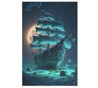 Bateau Pirate Puzzles 1000 Pièces Adultes, Puzzle en Bois Jeux D'adresse pour Toute La Famille,Jeu De Team Building 78×53cm