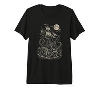 Bateau Pirate Vintage attaqué par Sea Monster Kraken T-Shirt Haut de Gamme