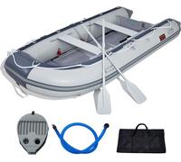 Bateau pneumatique, bateau de sport 6 personnes avec tableau arrière, plancher en bois marin et banc réglable en aluminium, radeau de pêche gonflable de 680 kg, gouvernail en aluminium, pompe à air et