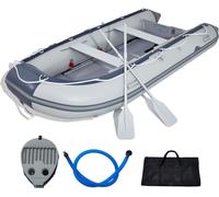 Bateau pneumatique, bateau de sport 6 personnes - tableau arrière, plancher en bois marin, banc en aluminium - 680 kg Radeau de pêche gonflable, y compris gouvernail en aluminium, pompe à air, sac de