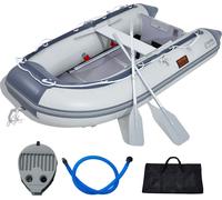 Bateau pneumatique VEVOR, bateau de sport 4 personnes avec tableau arrière, plancher en bois marin et banc réglable en aluminium, 453,6 kg Radeau de pêche gonflable, gouvernail en aluminium, pompe à a