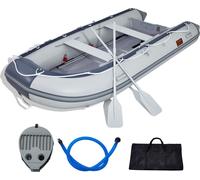 Bateau pneumatique VEVOR, bateau de sport 6 personnes avec tableau arrière, plancher en bois marin et banc réglable en aluminium, radeau de pêche gonflable de 680 kg, gouvernail en aluminium, gonfleur