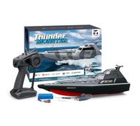 Bateau radiocommandé 727 pour adultes, bateau télécommandé, haute vitesse de 20 + km/h, auto-droit, portée de 2,4 G 200 m, étanche, rechargeable par USB, cadeau pour adolescents et adultes (noir)