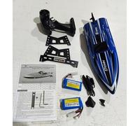 Bateau radiocommandé avec éclairage LED, 35 km/h, auto-montant, 30 minutes de temps de jeu, 2 batteries, télécommande 2,4 GHz, portée de télécommande de 120 m, bateau radiocommandé pour enfants et