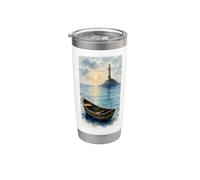 Bateau sur la mer calme Phare au soleil Maritime Gobelet isotherme en acier inoxydable double paroi