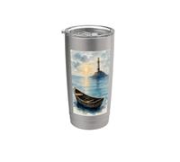 Bateau sur la mer calme Phare au soleil Maritime Gobelet isotherme en acier inoxydable double paroi