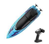 Bateau télécommandé avec avant/arrière, virage, batterie faible, lumières LED, réinitialisation capavirée, batterie au lithium 7,4 V 1500 mAh, 2 heures de charge, 15 minutes de fonctionnement