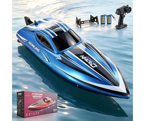 Bateau Télécommandé RC 35 km/h avec LED et Refroidissement par Eau, 2 Batteries 2000mAh, Auto-Redressement, 2.4GHz Portée 200m, pour Enfants et Adultes, Piscine et Lac