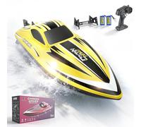 Bateau Télécommandé RC 35 km/h - Télécommande 2,4 GHz avec Portée 200m - Bateau Rapide Étanche avec LED & Fonction Flip - 2 Batteries & Refroidissement Eau pour Piscine Lac Adultes Enfants, Jaune