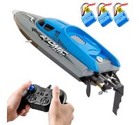 Bateau télécommandé RC Boat avec 30KM/H haute vitesse IPV7 étanche 2,4 GHz 4 canaux bateau de course pour enfants adultes, bateau de course haute vitesse