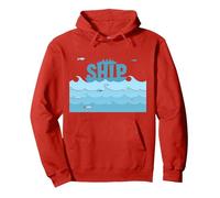 Bateau Voile Océan Vagues Poisson Aventure Maritime Sweat à Capuche, Unisexe pour Adultes, Rouge, L