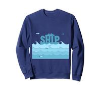 Bateau Voile Océan Vagues Poisson Aventure Maritime Sweatshirt, Unisexe pour Adultes, Bleu Marine, XL