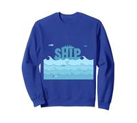 Bateau Voile Océan Vagues Poisson Aventure Maritime Sweatshirt, Unisexe pour Adultes, Bleu Royal, M