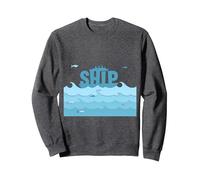 Bateau Voile Océan Vagues Poisson Aventure Maritime Sweatshirt, Unisexe pour Adultes, Chiné Foncé, XXL