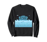 Bateau Voile Océan Vagues Poisson Aventure Maritime Sweatshirt, Unisexe pour Adultes, Noir, XL