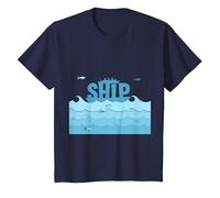 Bateau Voile Océan Vagues Poisson Aventure Maritime T-Shirt, Enfant, Bleu Marine, 6 Ans