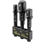 Bates Choice - Lot de 3 adaptateurs de douilles à choc 1/4", 3/8" et 1/2", avec support, adaptateur de douille pour perceuse, compatible avec vis et boulons Torx de tailles 1/4", 3/8" et 1/2"