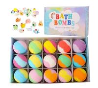 Bath Balls with Toys Inside - 15 Pieces Bathing Product, Surprise Toy Bath Ball Set with Oils, Skin-Friendly Spa Fizzies, Boys Girls Birthday Surprise, Holiday Travel Fun for Bathroom Hotel Home