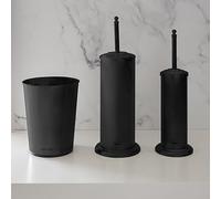 Bath Bliss Lot de 3 poubelles, Brosse WC et Piston pour Salle de Bain Noir Mat