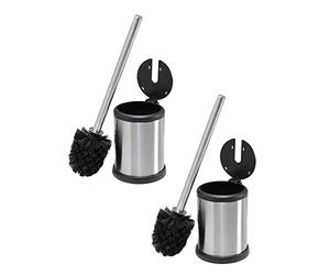 Bath Bliss Stainless Steel 2 Pack Self Closing Lid Toilet Brush and Holder, Finger Print Proof, Compact, Small Space, 6980-2PK, Silver