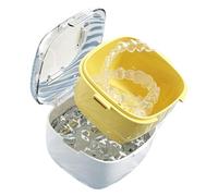 Bath Cup - 9.5x9.5x6.9cm Mouth Guard Case | Retainer Container, Denture Double-Layer Retainer Container With Draining Basket, Portable Denture Bath Cup For Soaking Mouth Guard And, Secure